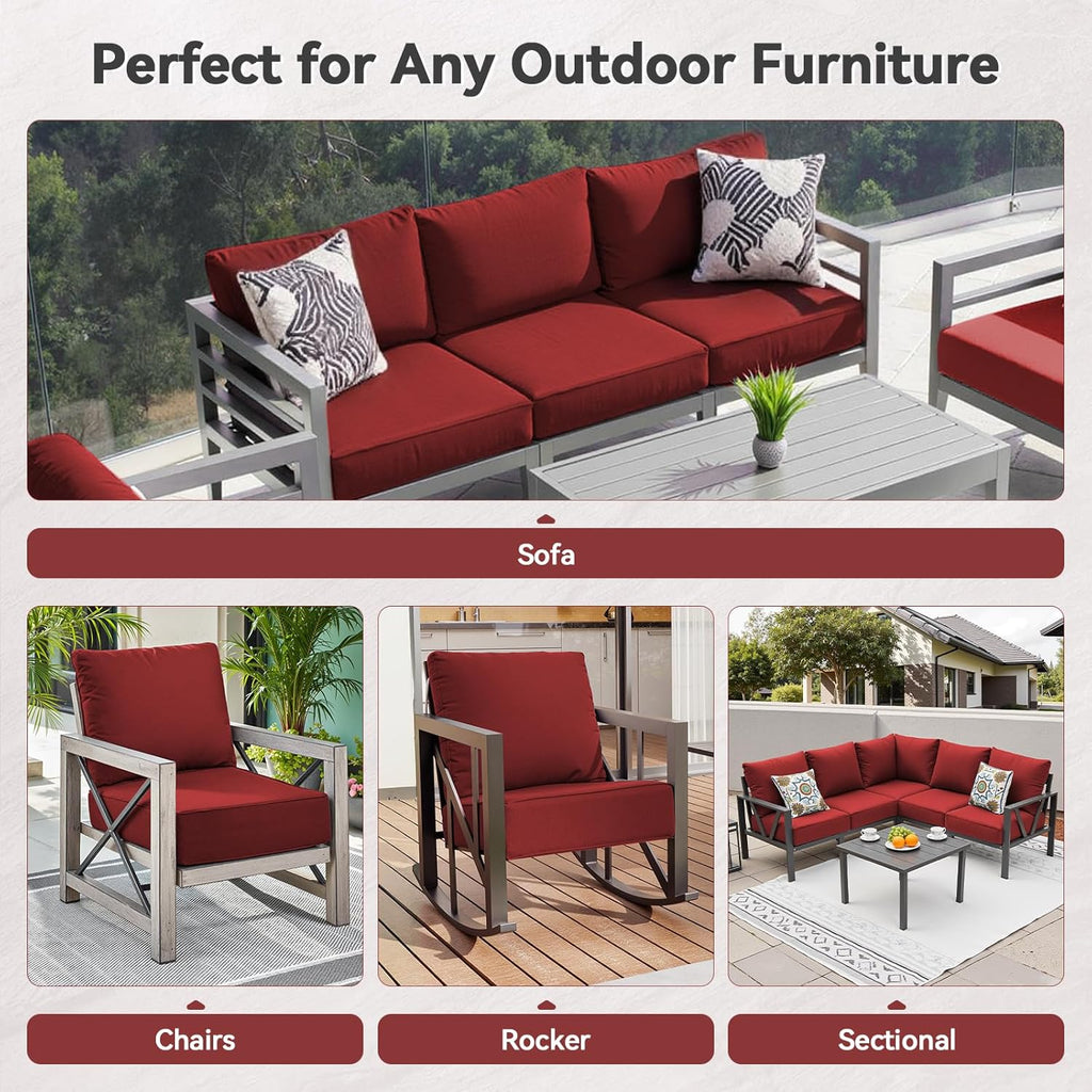 6" Thick Outdoor Cushions 22x24x6, 3-Set Deep Seat Patio Cushions with Removable Cover, Waterproof & Fade Resistant Replacement for Wicker Chair, Loveseat, Sofa - Red