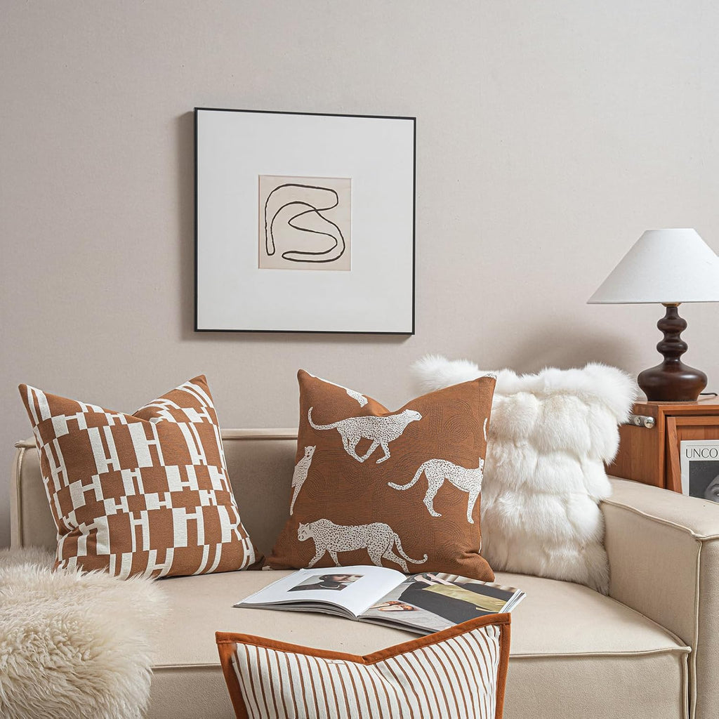 20x20'' Inches Throw Pillow Cushion Cover - Leopard Cheetah Pattern Chenille Jacquard Embroidery Luxury Modern Fashion Style Couch Sofa Pillow Cover for Living Room Bedroom