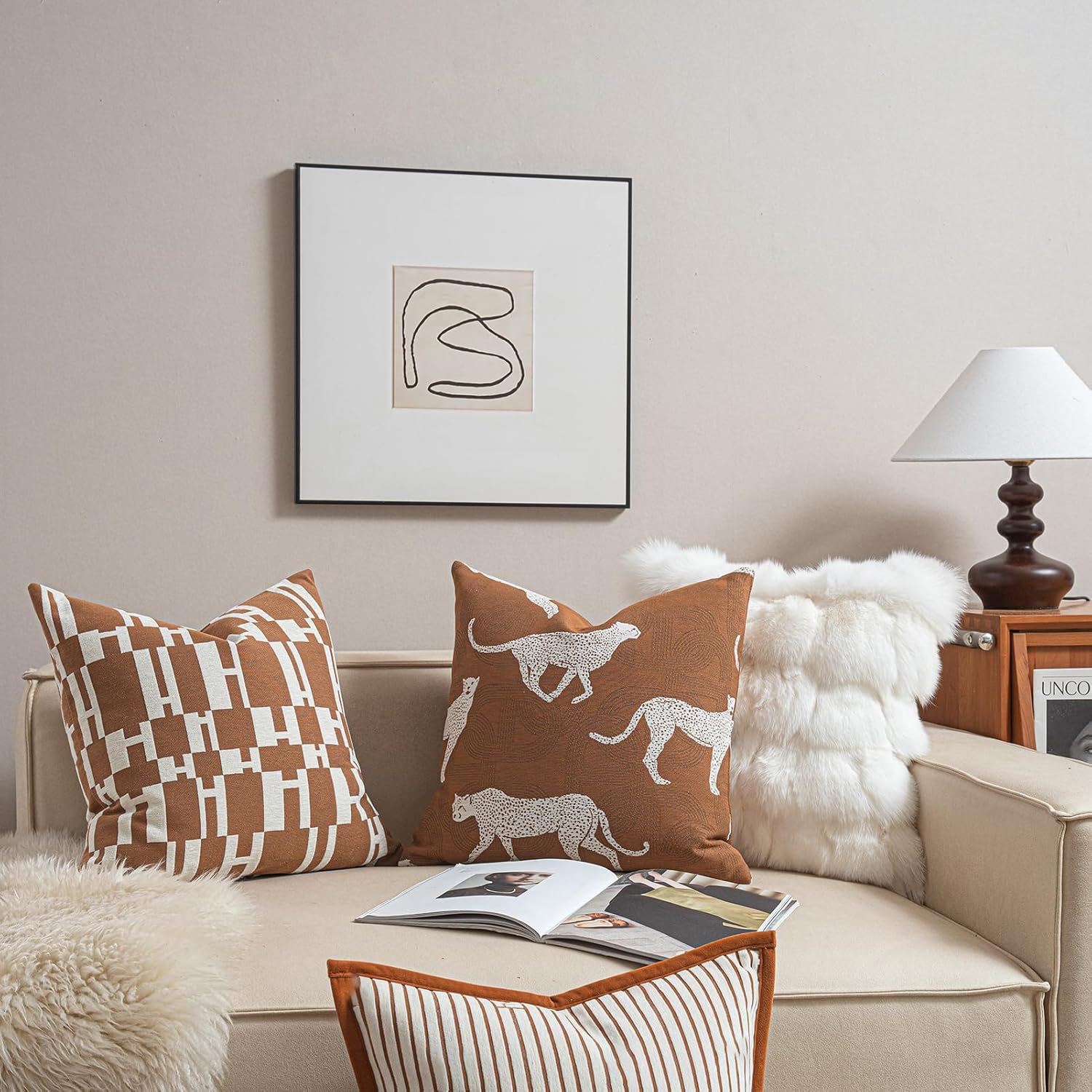 20x20'' Inches Throw Pillow Cushion Cover - Leopard Cheetah Pattern Chenille Jacquard Embroidery Luxury Modern Fashion Style Couch Sofa Pillow Cover for Living Room Bedroom