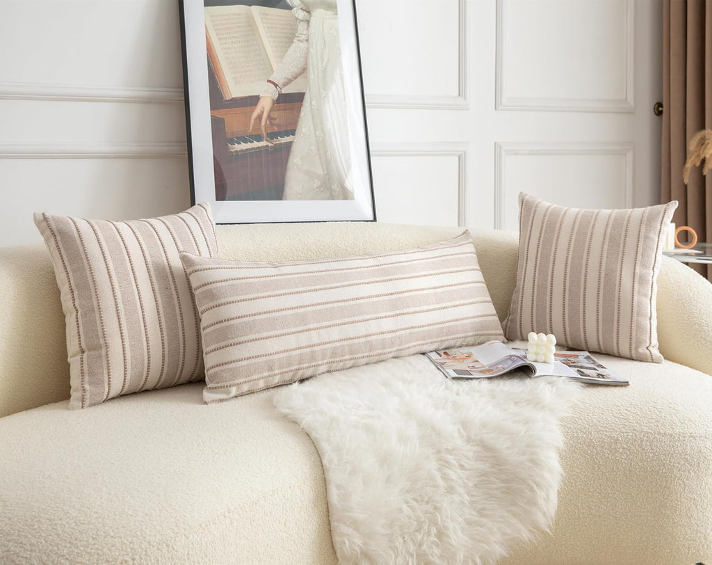 Decorative Boho Lumbar Pillow Covers, Modern Farmhouse Couch Pillowcase, 14 x 36 Long Accent Body Throw Pillow Covers, Sofa Bed Living Room Decor Cushion Case, Taupe and Beige, Pack of 1