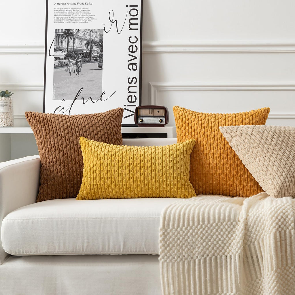 Kevin Textile 12x20 Inch Pillow Cover 1 Pack Boho Decorative Soft Striped Corduroy Lumbar Farmhouse Color Accent Rectangle Cushion Case for Living Room Couch Sofa Bed, Mustard Yellow
