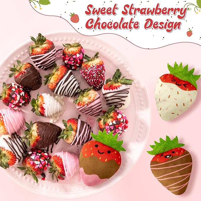 MALLMALL6 Catnip Toys for Cat - 5Pcs Strawberry Chocolate Crinkle Paper Sound Catmint Toy Gift for Indoor Kitten, Teething Chew Kick Interactive Kitty Supplies, Soft Candy Pet Present for Kitten Lover