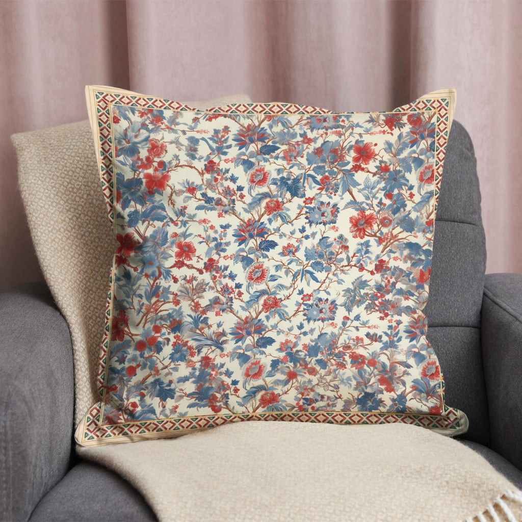 Bohemian Pillow Covers | Vintage Floral & Carpet Design | Double Sided Blue White Decorative Pillowcases for Couch, Bed | Indoor Outdoor Boho Home Decor (Beige, 18x18inches)