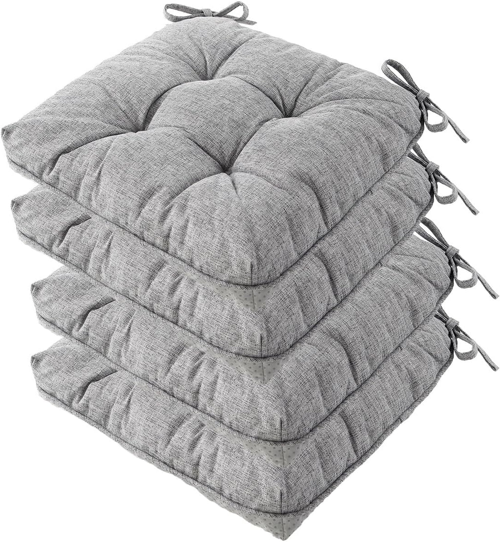 Chair Cushions for Dining Chairs, Tufted Foam Kitchen Chair, Non-Slip Seat Cushions with Ties Set of 4, 15.5" x 15.5" x 4", Grey