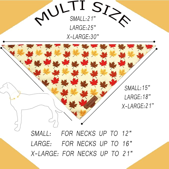 Realeaf Fall Dog Bandanas 2 Pack, Orange Pumpkin and Leaf Print Pet Scarf for Boy and Girl, Premium Durable Fabric, Holiday Bandana for Small and Medium Dogs (Small)