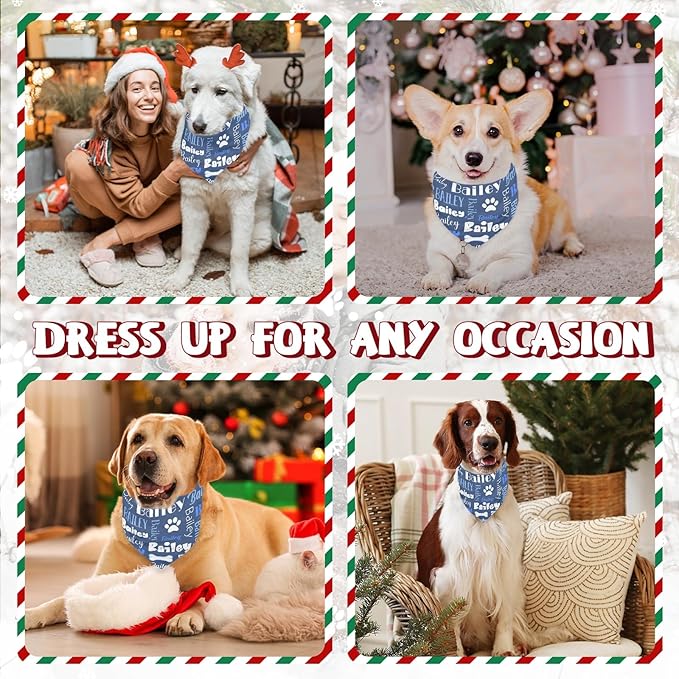 Personalized Dog Bandanas Custom Neckwear Name Button Anti-loosening Dog Scarf Triangle Bibs Kerchief Pet Costume Accessories for Medium Large Dogs Pets Birthday-Blue