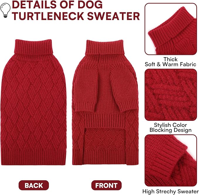 KOESON XL Dog Sweater for Large Size Dogs, Turtleneck Extra Large Sweater for Dogs Girl Boy, Warm Large Dog Sweaters for Christmas, Soft Doggie Winter Knitwear with Sleeves, Red, XLarge
