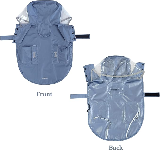 Waterproof Dog Raincoat, Adjustable Reflective Lightweight Pet Rain Clothes with Poncho Hood(Small, Blue&Grey)