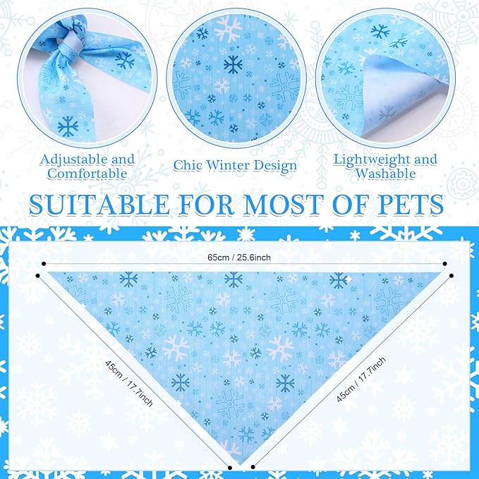 100 Pcs Winter Bandanas Bulk for Dogs Snowflake Cats Bandanas Charm Soft Triangle Bibs Adjustable Scarf for Small Medium Large Pets Winter Costume