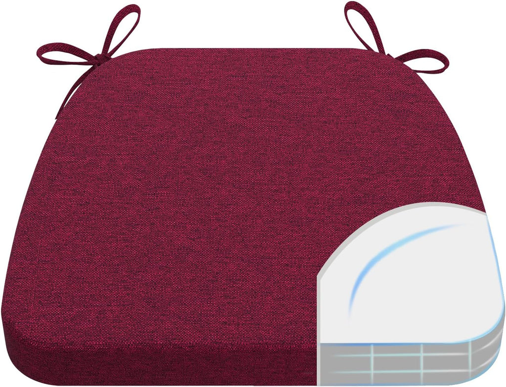 AAAAAcessories D-Shaped Chair Cushions, 2" Thick Dining Chair Pads with Ties and Removable, Machine-Washable Cover, 17" x 16", Wine Red