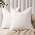 Pack of 2 Cream White Decorative Throw Pillow Covers 16x16 Cozy Soft Chenille Accent Vintage Square Couch Pillow Covers for Home Decor Bed Sofa Living Room