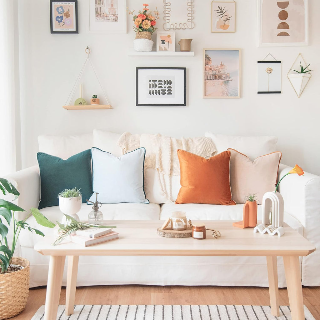 MONDAY MOOSE Decorative Throw Pillow Covers Cushion Cases, Set of 4 Soft Velvet Modern Double-Sided Designs, Mix and Match for Home Decor, Pillow Inserts Not Included (20x20 inch, Orange/Green)