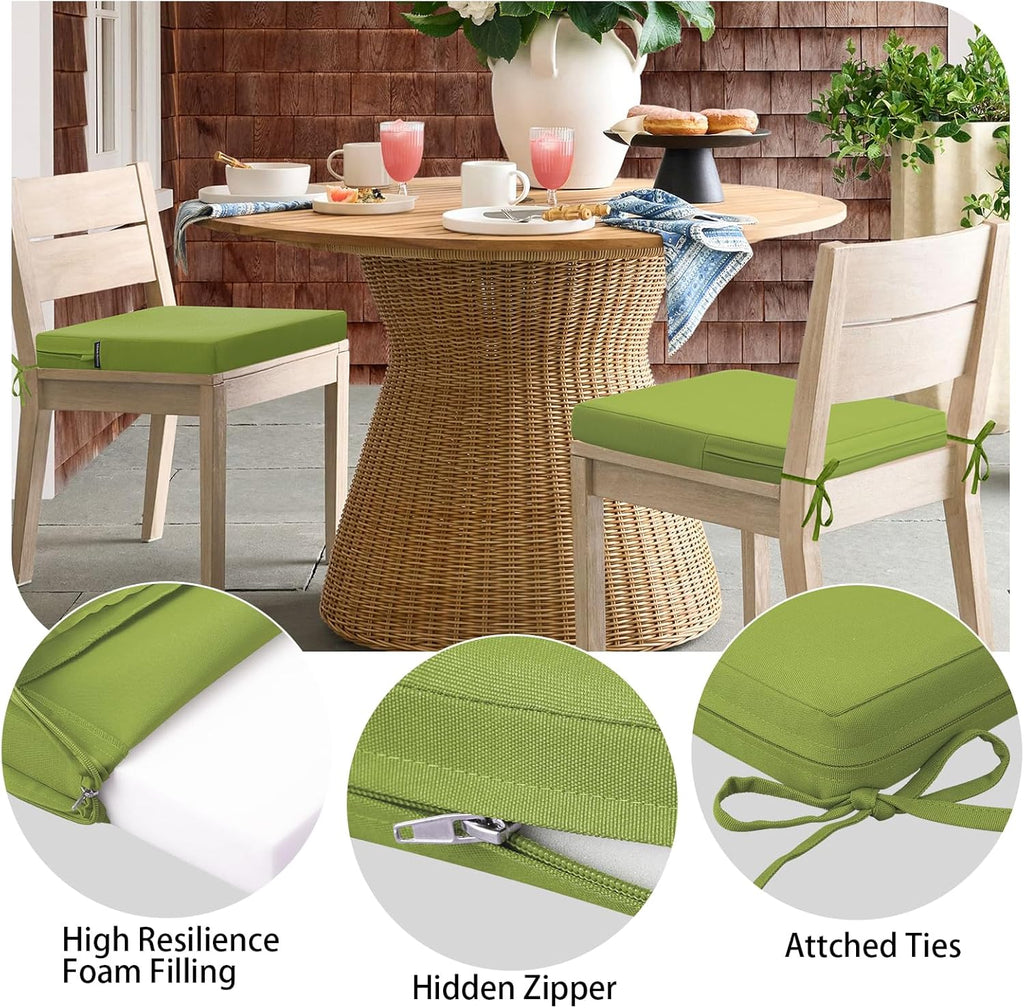 idee-home Outdoor Chair Cushions Set of 4, 17" x 16" Outdoor Seat Cushion Waterproof Patio Furniture with Ties, Dining Chair Pads