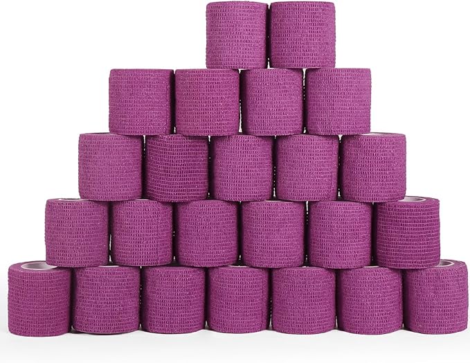 24 Rolls Elastic Self Adhesive Bandage Wrap 2 Inch, Breathable Non Woven Cohesive Bandage, Vet Wrap for Dogs, Ankle Sprains Swelling Medical First Aid Tape, Sports Athletic Tape Purple