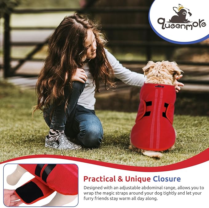 Queenmore Medium Dog Sweaters, Soft Fleece Vest Pullover Dog Jacket with Leash Hole, Warm Winter Dog Clothes Cold Weather Doggy Dachshund Sweater for Medium Dogs Cats Boy or Girl (Red,M)