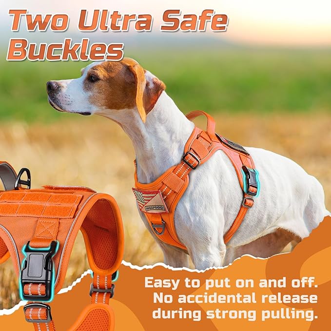 rabbitgoo Tactical Dog Harness for Large Dogs, No Pull Military Service Vest with Handle & Molle, Easy Control for Training Walking, Adjustable Reflective Straps, Orange, XL