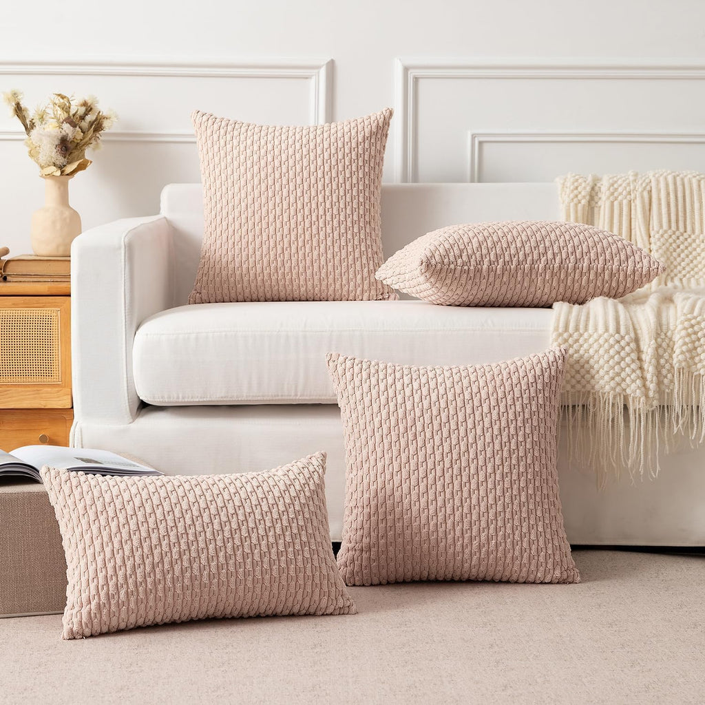 Kevin Textile Valentines Day 12x24 Inch Pillow Cover 1 Pack Boho Decorative Soft Striped Corduroy Lumbar Farmhouse Accent Rectangle Cushion Case for Living Room Couch Sofa Bed, Light Pink