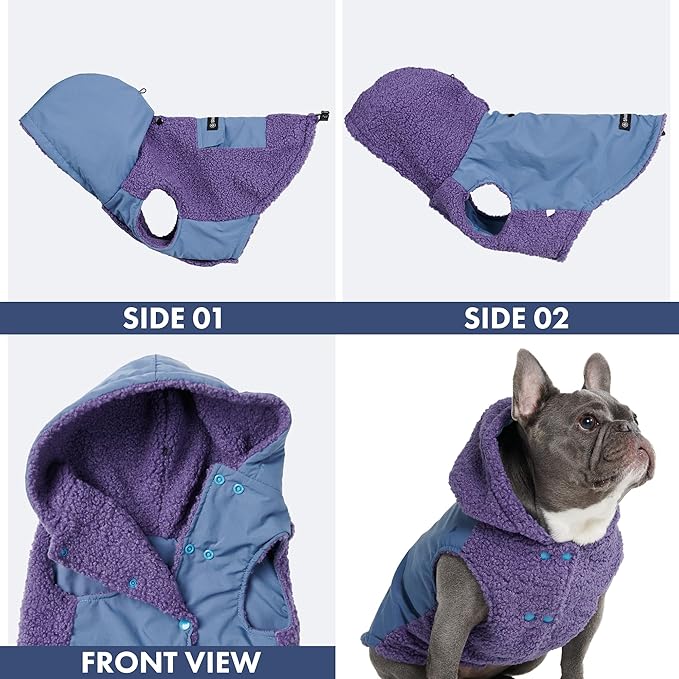 Spark Paws Reversible Dog Sweater, Sherpa Jacket Vest with Warm Fleece Lining, Warm Coat for Winter, Suitable for Small Medium, Large, XL XXL Dogs - Purple and Navy Blue - 3XL