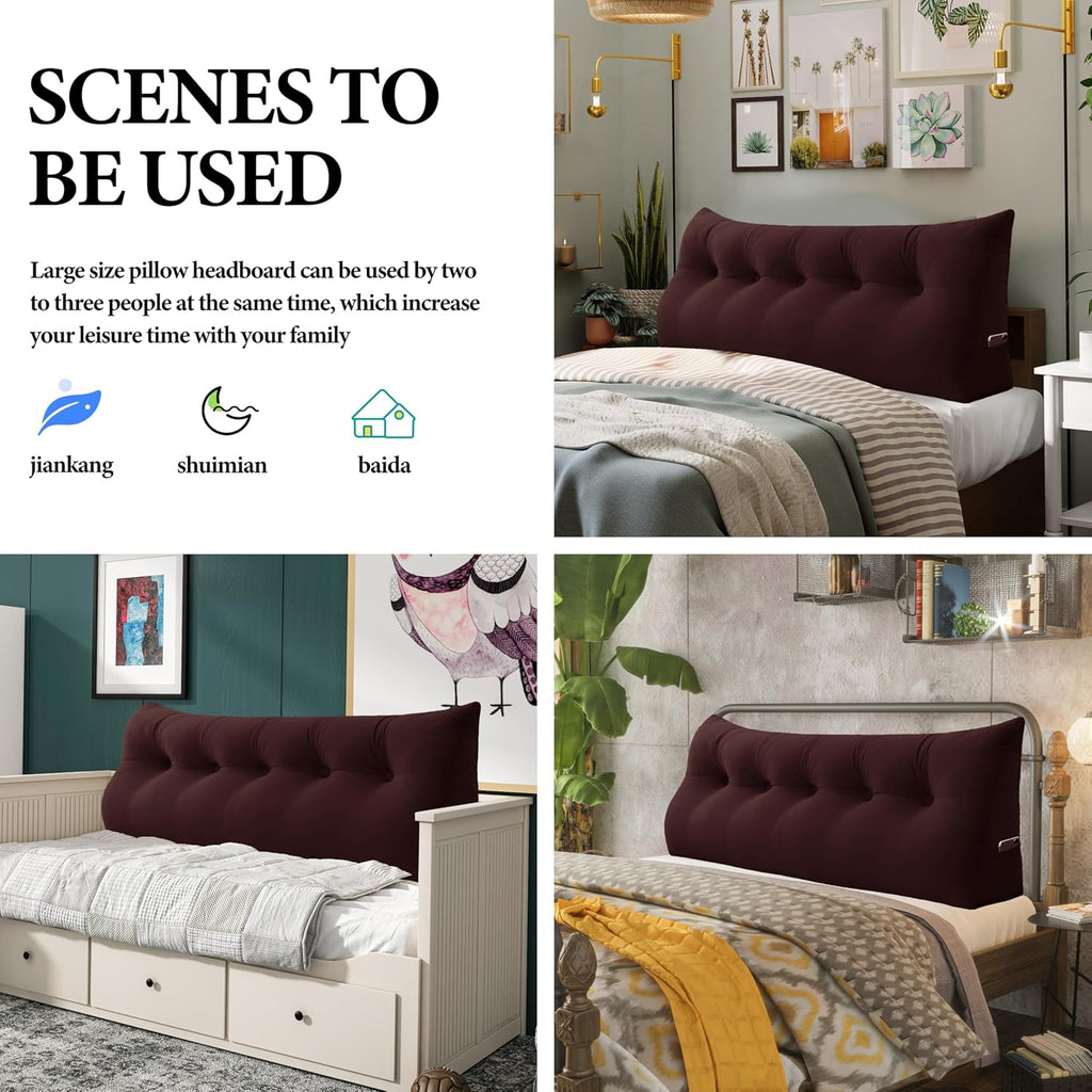 Bed Wedge Headboard Pillow - College Dorm Reading Pillow Back Support While Sitting in Bed - Ergonomic Lumbar Pillow Body Positioning Bed Pillow - Velvet Maroon 54IN