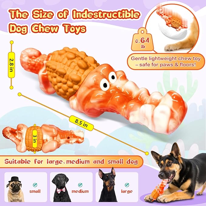 Dog Chew Toys for Aggressive Chewers: Squeaky Dog Toy to Keep Them Busy, Reduce Boredom and Consume Energy for Medium, Large Breed(Orange)