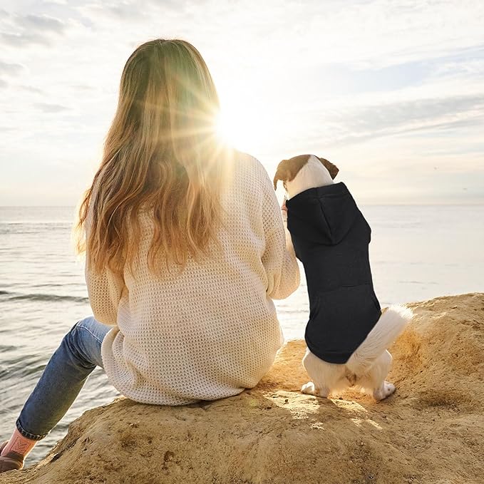 Dog Sweater & Hoodie - Soft Fleece Sweatshirt with Pocket - Small Dogs & Puppies (Black & XS)