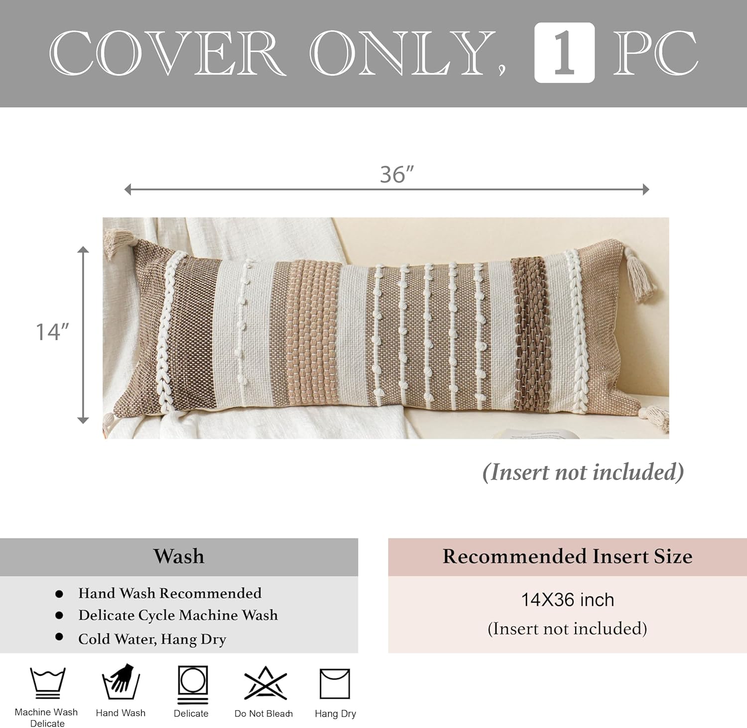 BlissBlush Brown Decorative Lumbar Pillow Cover 14x36 Boho Long Body Pillow for Bed Farmhouse Lumbar Throw Pillow for Couch Modern Accent Textured Throw Pillowcase