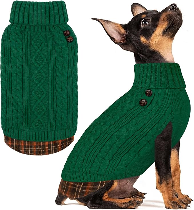 KYEESE Dog Sweater Soft Pullover Dog Sweaters for Small Dogs Male Stretchy Knitwear Cat Clothes Warm Turtleneck Small Dogs Sweater with Gingham Patchwork Thick Pet Coat for Fall Winter Cold Weather