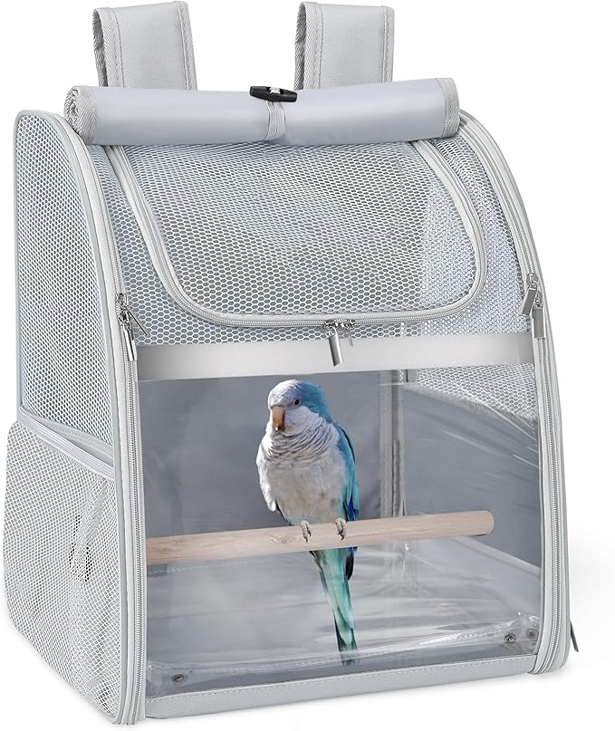 Sanmoncare Bird Carrier Backpack, Water Repellent Fabric Cockatiel Travel Bag with Stand, Lightweight and Portable Travel Cage for Parrot, Bird Travel Carrier