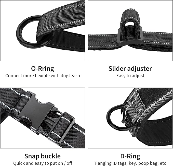Annchwool No Pull Dog Harness with Soft Padded Handle,Reflective Strip Escape Proof and Quick Fit to Adjust Dog Harness,Easy for Training Walking for Small & Medium and Large Dogs(Black,XL)