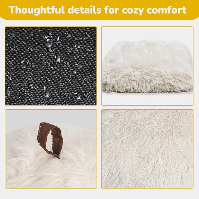 CATISM Cat Bed, Cat Cave for Indoor Cats, Soft Cat Dome, Self-Warming 2 in 1 Foldable Pet Cat House with Washable Cushioned Pillow Calming Fluffy Dog Beds for Small Dogs with Anti-Slip Bottom White