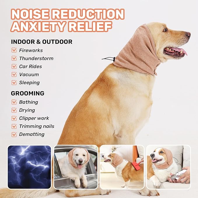 Dog Calming Hoodie, No Shake Ear Wraps for Dogs, Adjustable Dog Ear Muffs for Noise Protection, Ear Wrap Head Cover for Head Warp Anxiety Relief, Hematoma, Grooming and Force Drying