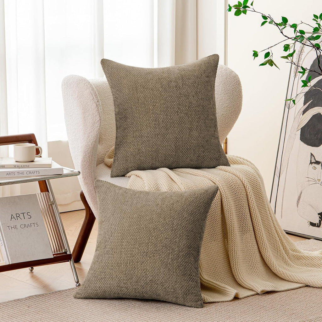 a moment Brown Chenille Throw Pillow Covers 22x22 Inch Pack of 2 Modern Decorative Throw Pillow Covers Farmhouse Cross Covers Home Decor for Sofa Bedroom Living Room