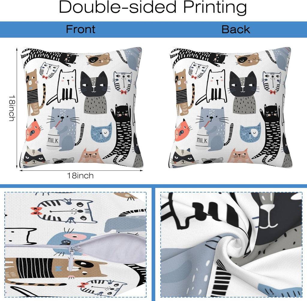 Throw Pillow Cover Case Funny Cats Pillow Covers 18x18 Inch Set of 2,Soft Decorative Throw Pillow Case for Living Room Bedroom Sofa Couch Cushion Covers