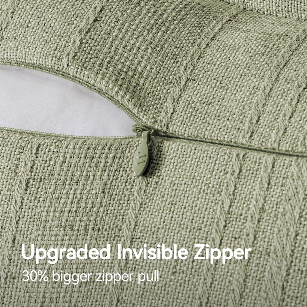 a moment Linen Pillow Covers Set of 2,Boho Farmhouse Throw Pillowcases Neutral Textured Decorative Covers for Couch Sofa,Soft Linen Blend Accent Case Cushion Home Decor 24"x24"Seeding Green