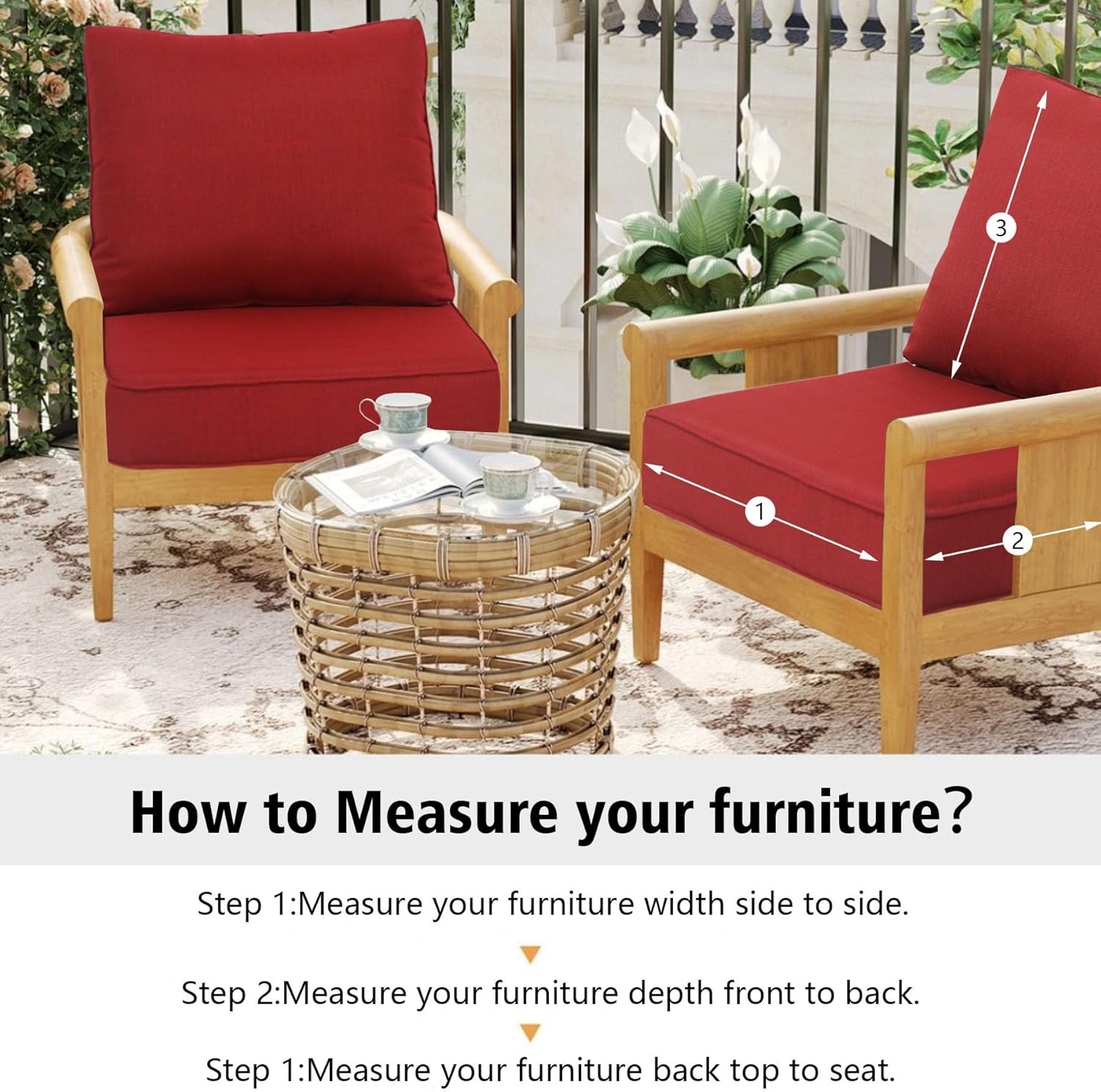 23.5x25 inch Outdoor/Indoor Deep Seat Patio Cushions Set of 2 Deep Seat Bottom Resilient Foam Filling Water Repellent Stain-Resistant UV Resistant Weather Resistant Chili