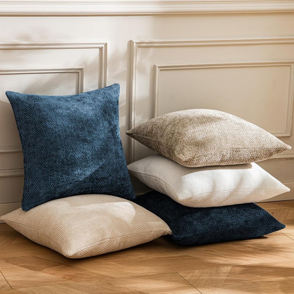a moment Ocean Blue Chenille Throw Pillow Covers 18x18 Inch Pack of 2 Modern Decorative Throw Pillow Covers Farmhouse Cross Covers Home Decor for Sofa Bedroom Living Room