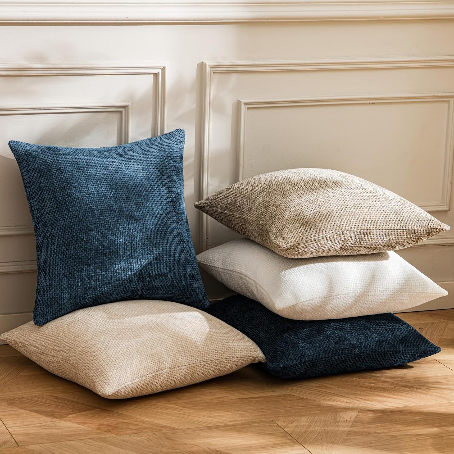 a moment Ocean Blue Chenille Throw Pillow Covers 20x20 Inch Pack of 2 Modern Decorative Throw Pillow Covers Farmhouse Cross Covers Home Decor for Sofa Bedroom Living Room