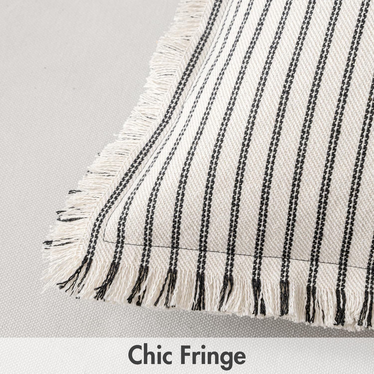 MIULEE Pack of 2 Black Pillow Covers 24x24 Inch Striped Farmhouse Couch Throw Pillow Covers with Fringe Chic Linen Decorative Cushion Eruo Sham for Sofa Living Room Bed Outdoor Home Decor