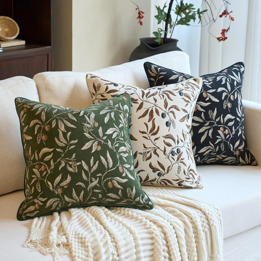 Alerfa Green Floral Throw Pillow Cover 20 x 20 Inch Sqaure Luxury Decorative Pillow Cover for Couch Living Room Bedroom