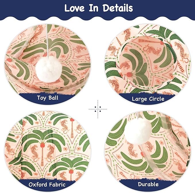 Tempcore Pet Cat Tunnel Tube Cat Toys 3 Way Collapsible, Cat Tunnels for Indoor Cats，Kitty Tunnel Bored Pet Toys Peek Hole Toy Ball Puppy, Kitty, Kitten, Rabbit Khaki Coconut Tree