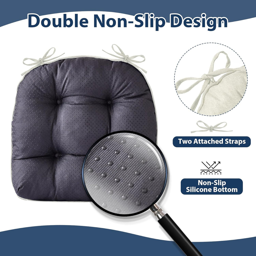 Chair Cushions for Dining Chairs, Seat Cushions for Kitchen Chairs, Indoor Seat Cushions with Ties, Tufted Foam Chair Pads, Non Slip Chair Cushions Set of 6, 15.5" x 15.5" x 4", Beige