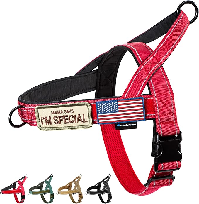 Annchwool No Pull Dog Harness with Soft Padded Handle,Reflective Strip Escape Proof and Quick Fit to Adjust Dog Harness,Easy for Training Walking for Small & Medium and Large Dogs(Red,L)