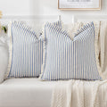 MIULEE Pack of 2 Royal Blue Pillow Covers 20x20 Inch Striped Farmhouse Couch Throw Pillow Covers with Fringe Chic Linen Decorative Cushion Covers for Sofa Living Room Bed Outdoor Home Decor