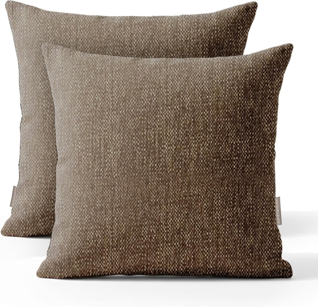 Haven & Glow Decorative Throw Pillow Cover – Square Cushion Case with Zipper | Modern Sofa, Couch & Bed Accent Pillow Covers for Living Room, Bedroom & Home Decor | 18 x 18 inches – Silver Brown – 2Pc