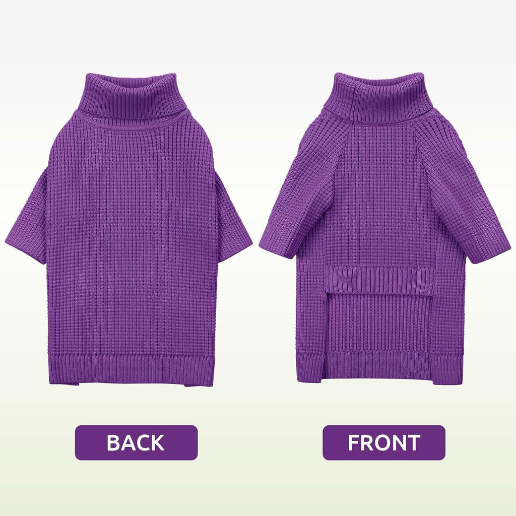 Queenmore Large Dog Sweater, Plaid Dog Sweaters for Large Dogs, Turtleneck Pet KintSweater with Check Pattern, Long Sleeve Holiday Pet Knitwear, Solid, Purple L