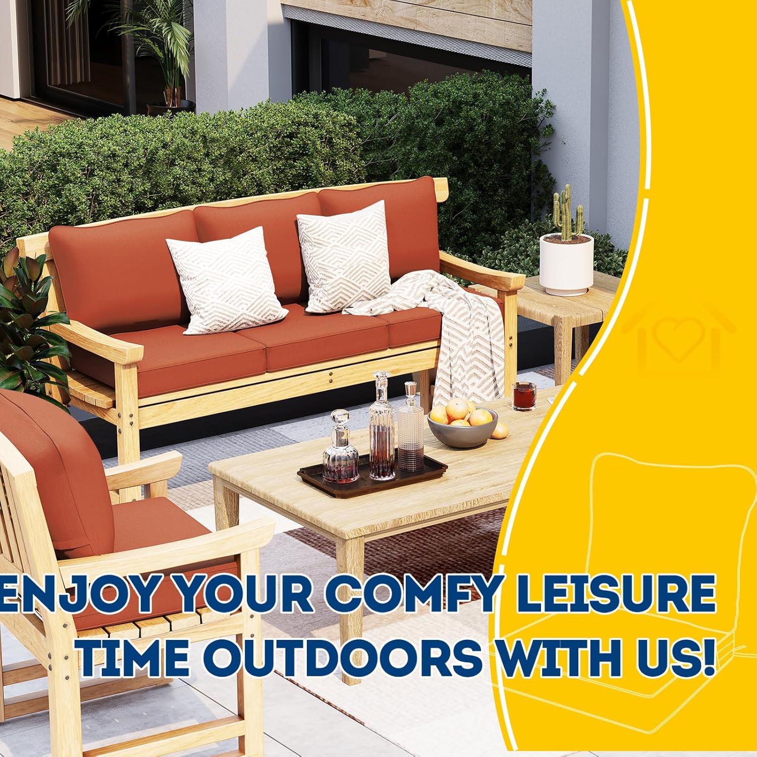 AAAAAcessories Outdoor Deep Seat Cushions, Waterproof, Fade-Resistant Patio Furniture Replacement Cushions, 24" x 24" x 5", Terracotta