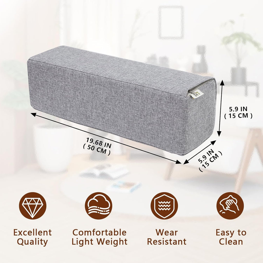 2 Pack Couch Arm Rest Pillow, 6''x6''x20'' Linen Cover, High Density Foam Armrest Cushion, Removable & Washable Elbow Support for Sofa, Bed, and Armchair (Grey)