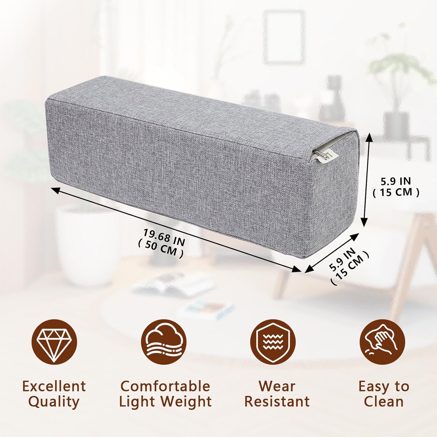 2 Pack Couch Arm Rest Pillow, 6''x6''x20'' Linen Cover, High Density Foam Armrest Cushion, Removable & Washable Elbow Support for Sofa, Bed, and Armchair (Grey)