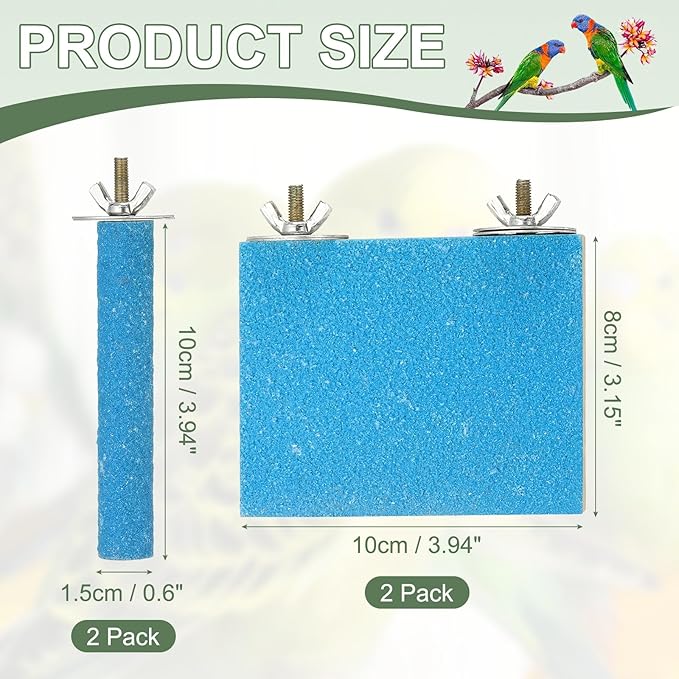 Bird Perch Stand, Wooden Parrot Perch Stand Toy, Paw Grinding Stick, Bird Cage Accessories, 3.94 x 3.15in (Blue, 2 Pcs) Birds Toys Intended for Cage/Parakeets/Conure/Budgie