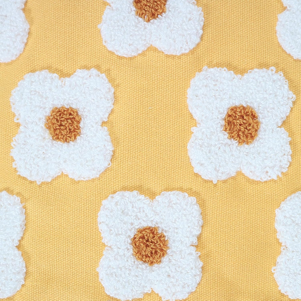 DECOBIRD Embroidery Throw Pillow Cover 20x20 Yellow Floral Design Home Decor Loop Embroidered Pillow Case Thick Cotton Canvas Square Cushion Cover for Couch 50x50cm, 4 Petal Flowers 1 Piece